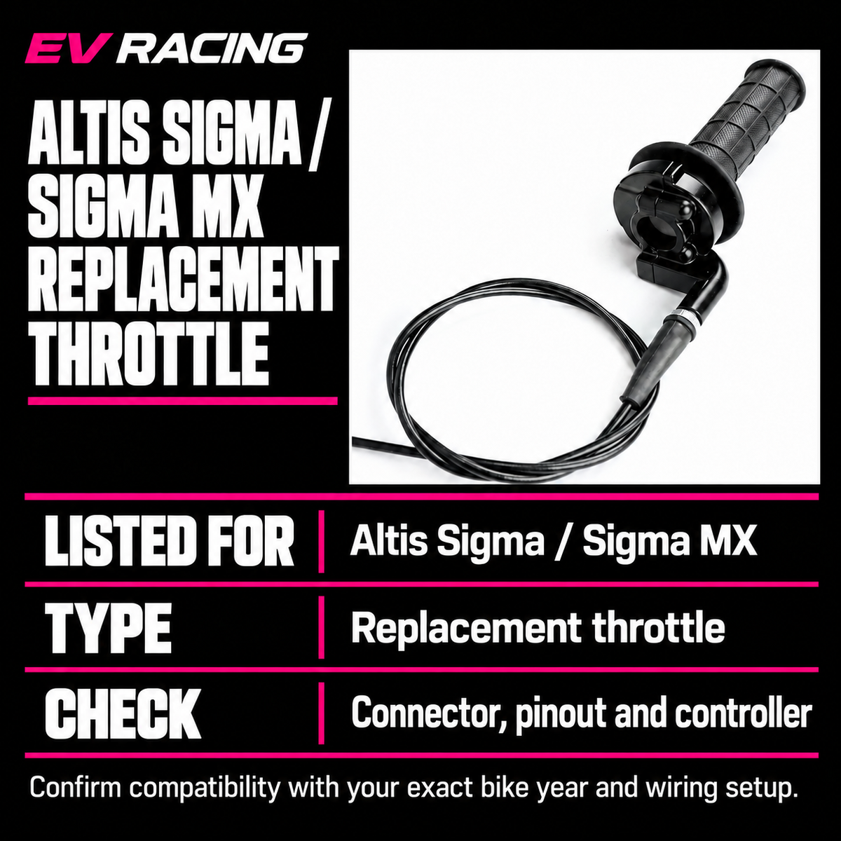 Altis Sigma / Sigma MX Replacement Throttle — product specifications, options and fitment checks