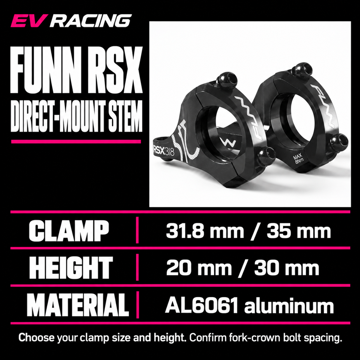 Funn RSX Direct-Mount Handlebar Stem — product specifications, options and fitment checks