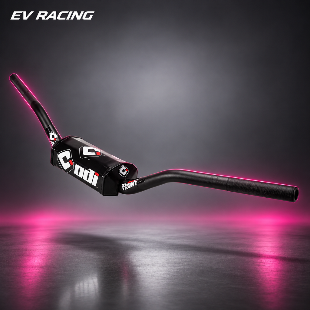 ODI Handlebars for Surron Ultra Bee on a gray studio background with pink accents