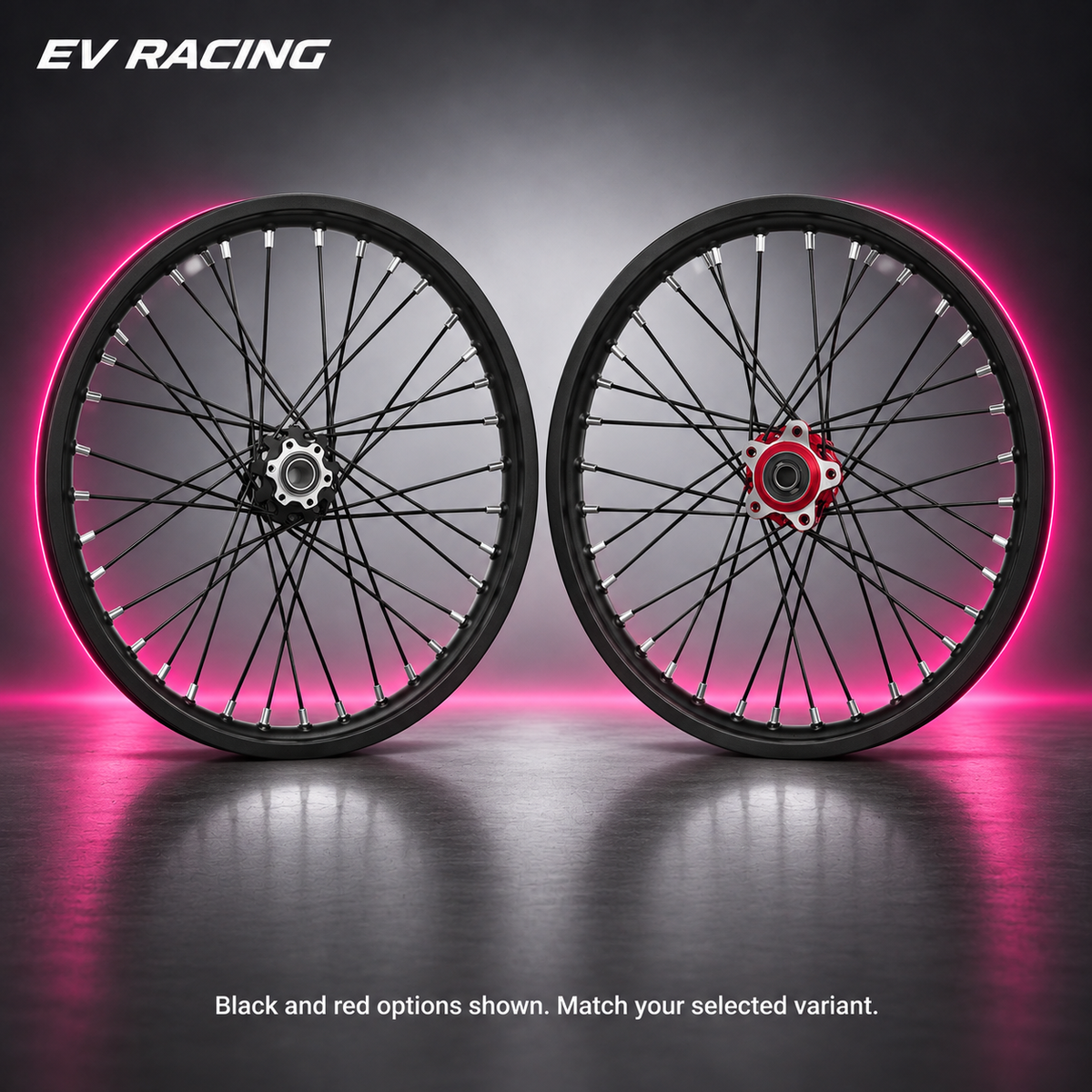 Altis Sigma Supermoto Rim Set — 16-Inch or 17-Inch on a gray studio background with pink accents