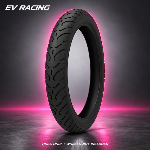 Altis Sigma 19-Inch Supermoto Tires — Front, Rear or Pair on a gray studio background with pink accents