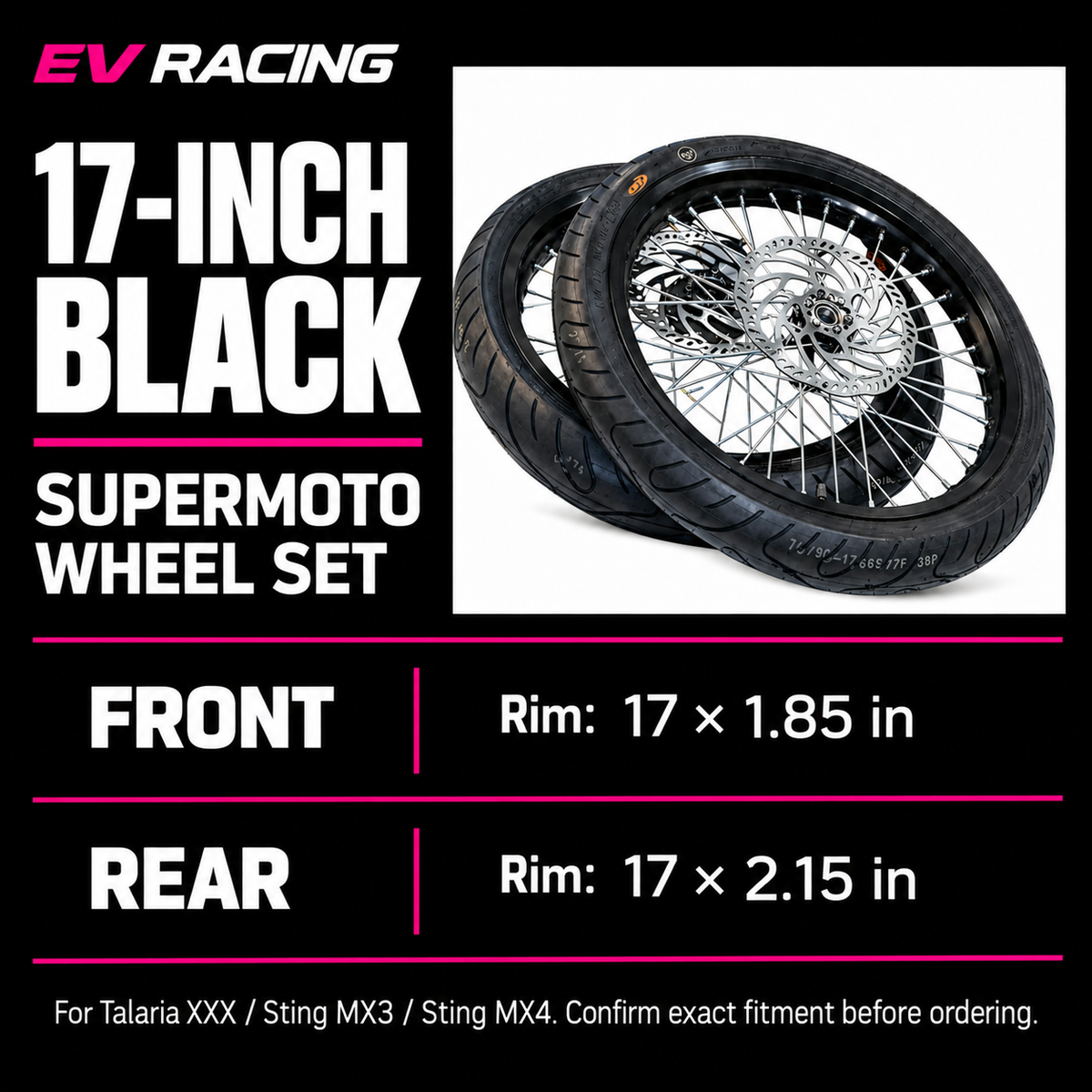 Talaria XXX / MX3 / MX4 17-Inch Supermoto Wheel Set — Black — size and product options