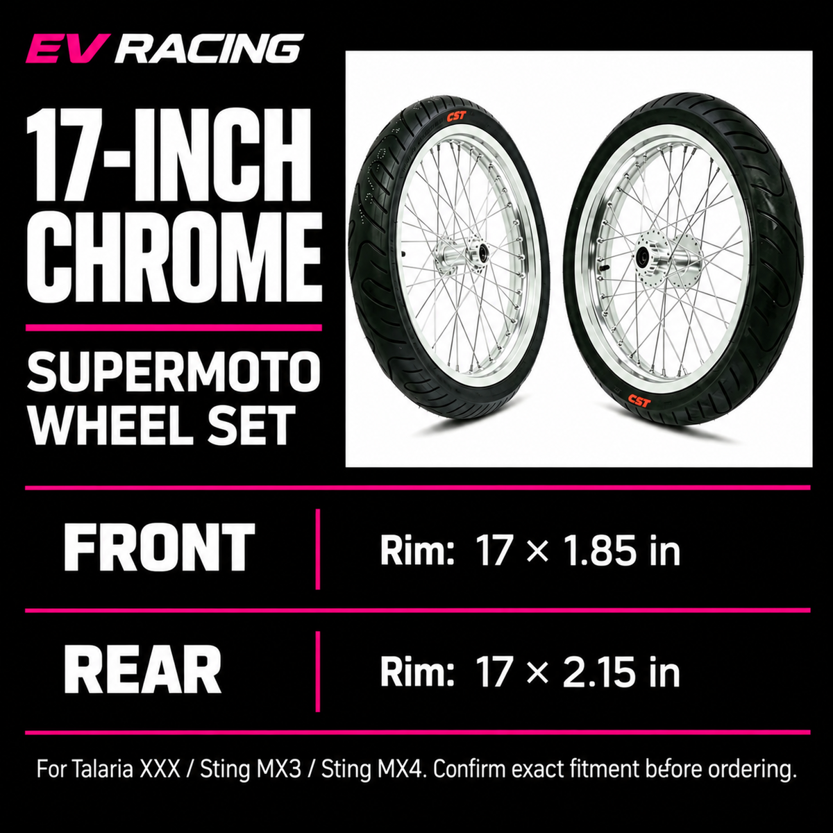 Talaria XXX / MX3 / MX4 17-Inch Supermoto Wheel Set — Chrome — size and product options
