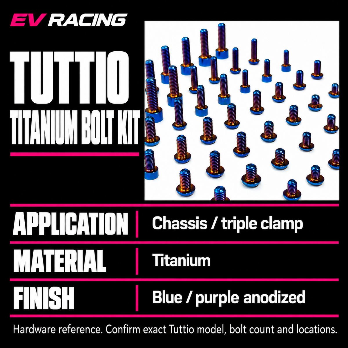 Tuttio Chassis & Triple Clamp Titanium Bolt Kit — Blue — product details, options and fitment information