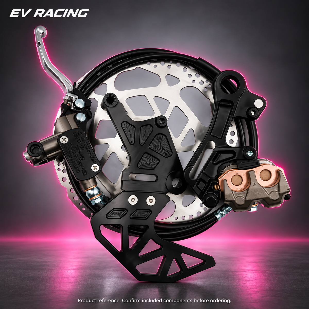 Ultra Bee rear brake conversion product reference on a gray background with pink accents; confirm included components