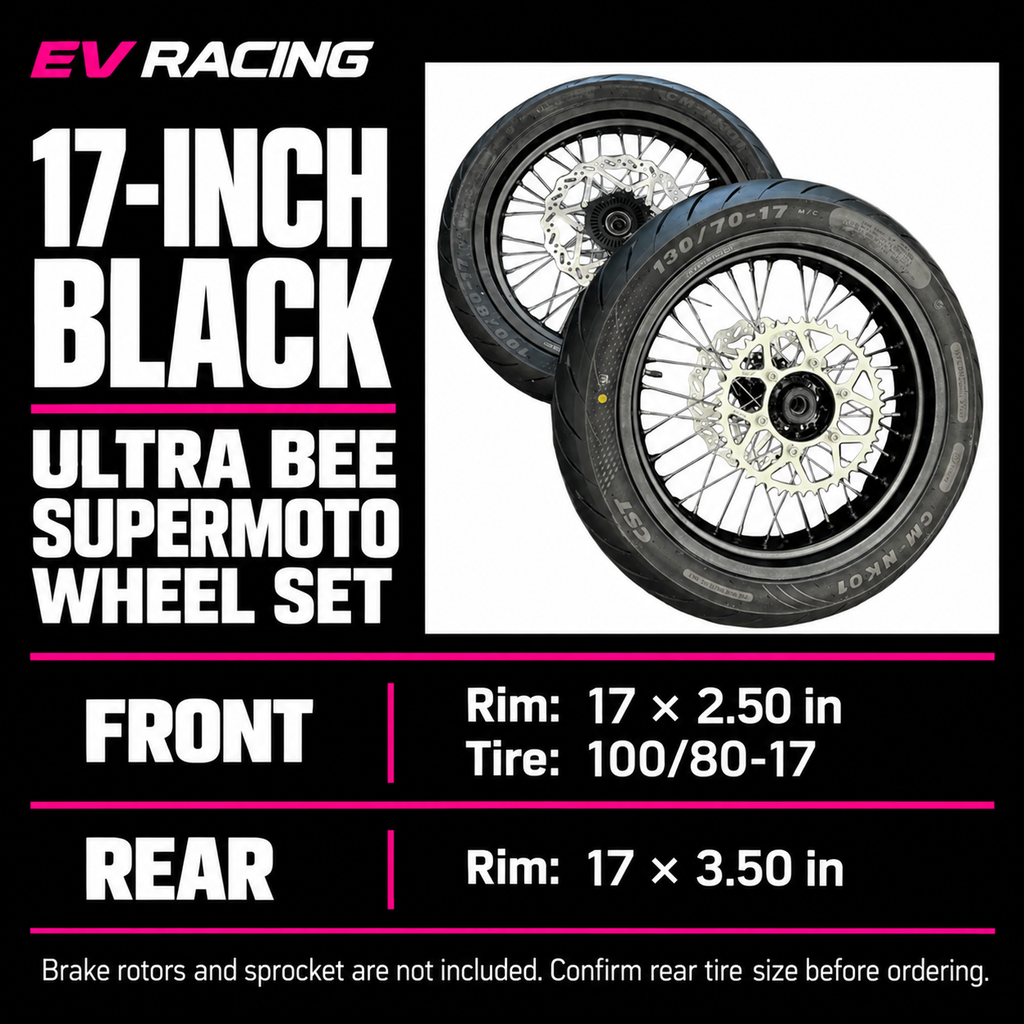 Surron Ultra Bee 17-Inch Supermoto Wheel Set — size and product options; pictured brake rotors and sprocket are not included