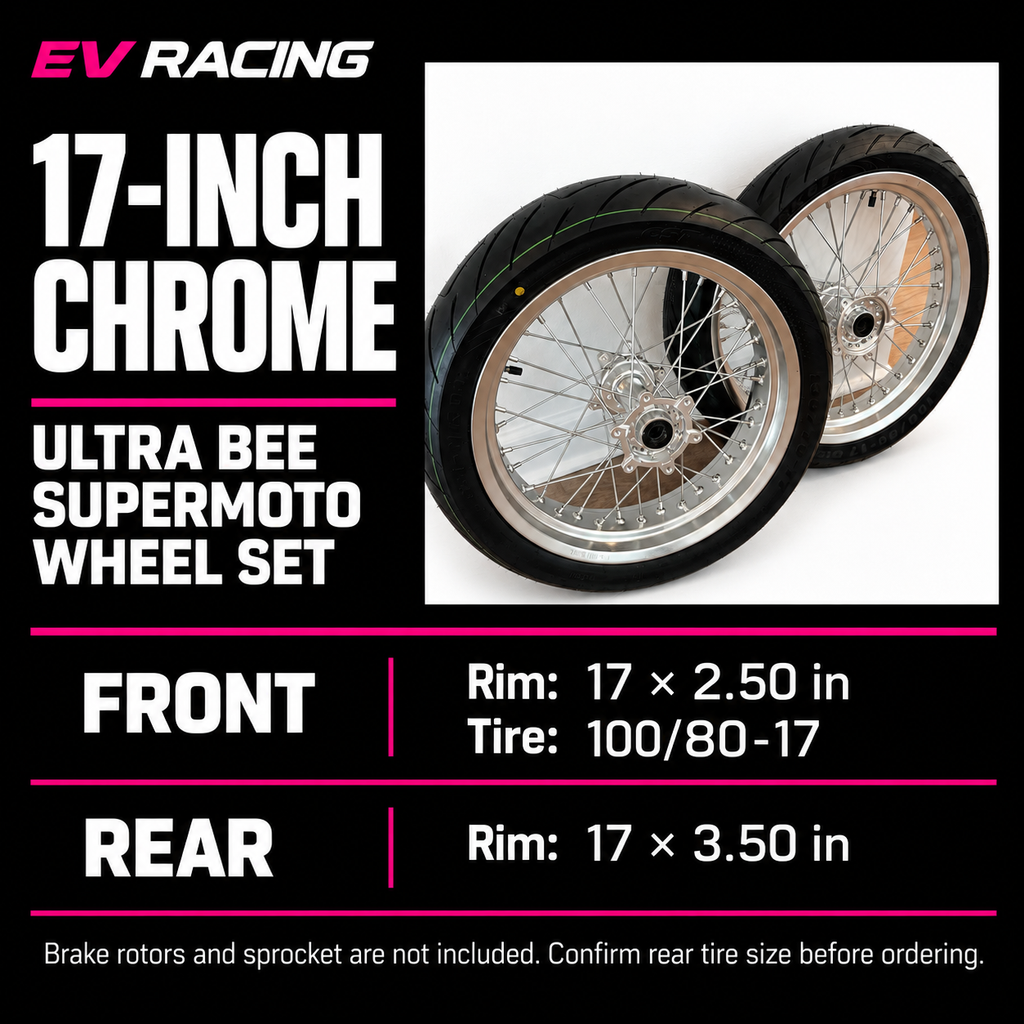 Surron Ultra Bee 17-Inch Supermoto Wheel Set — Chrome — size and product options