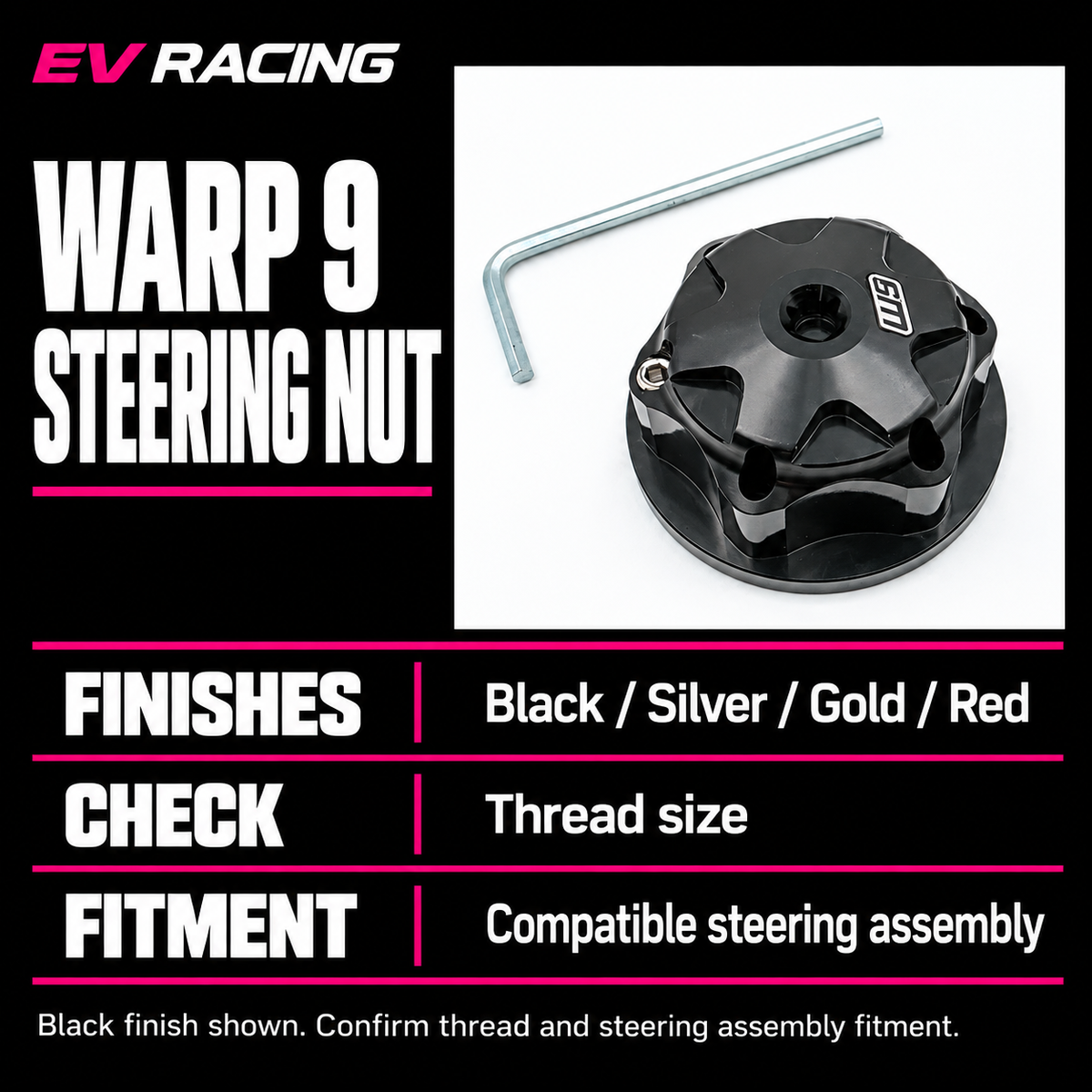 Warp 9 Steering Nut — product specifications, options and fitment checks